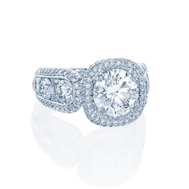 JB Star Platinum Halo Diamond Ring With Round Brilliant Cut Center Stone