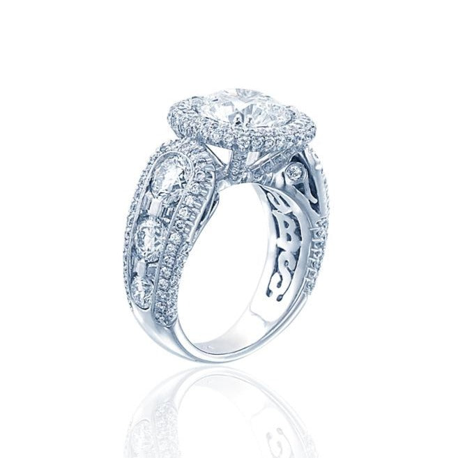 JB Star Platinum Halo Diamond Ring With Round Brilliant Cut Center Stone