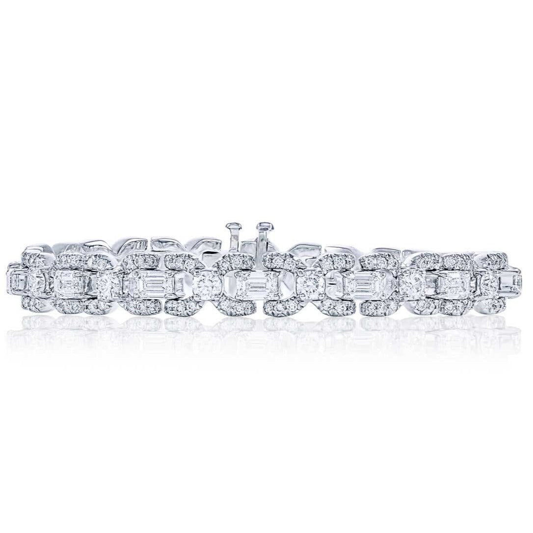 JB Star Platinum Bracelet with Round and Baguette Diamonds