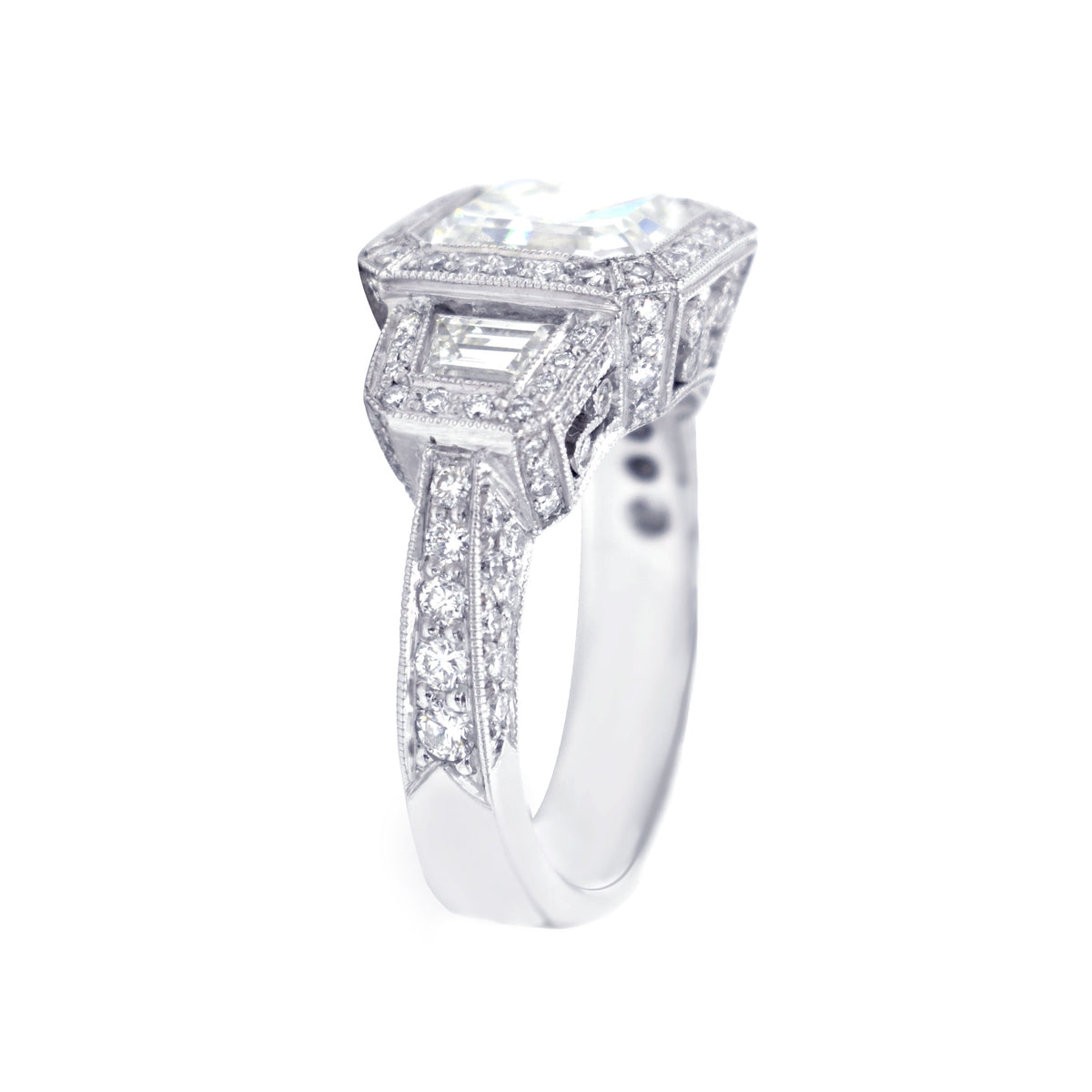 JB Star Platinum Halo Assher Cut Diamond Ring