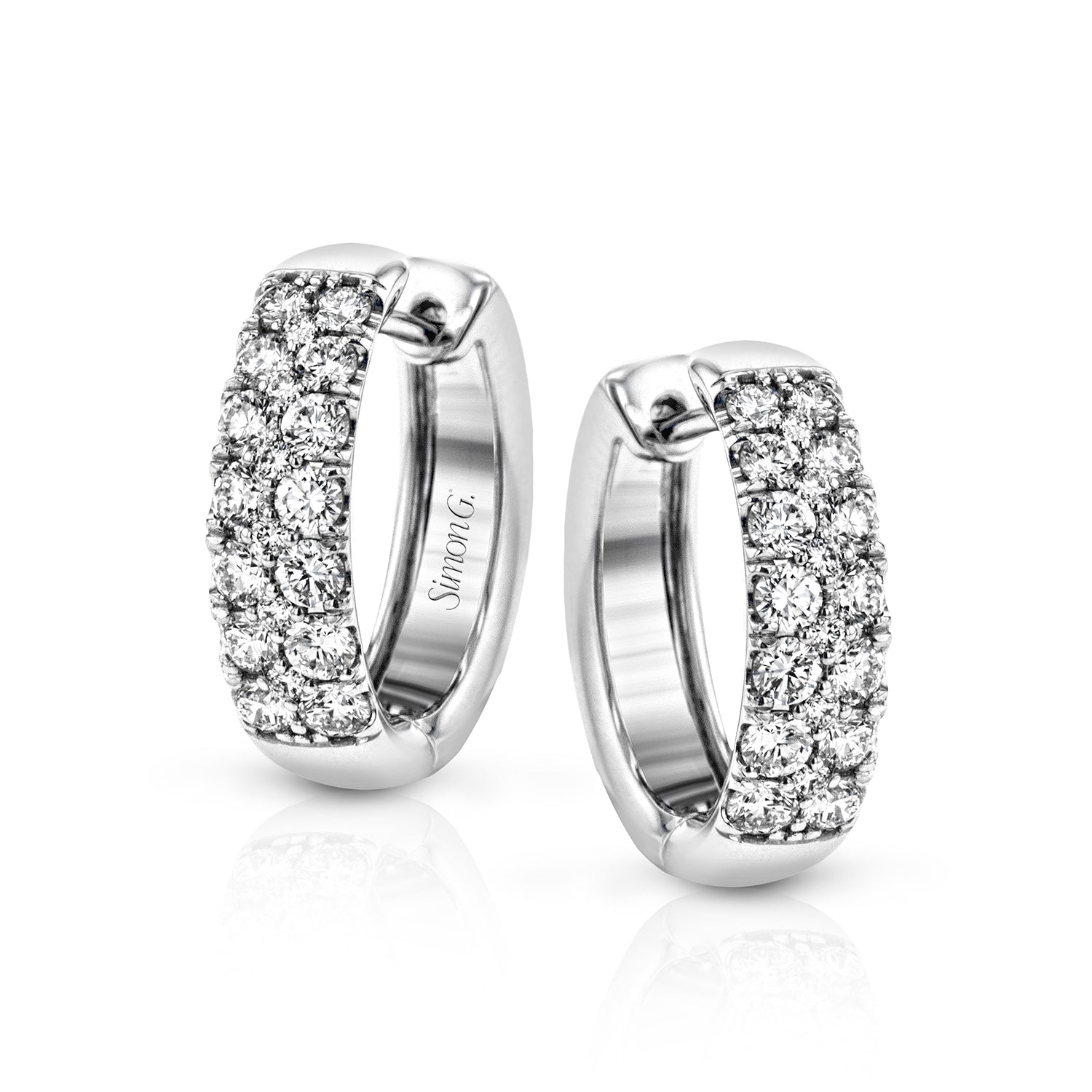 Simon G 18K White Gold Double Row Hoop Earrings