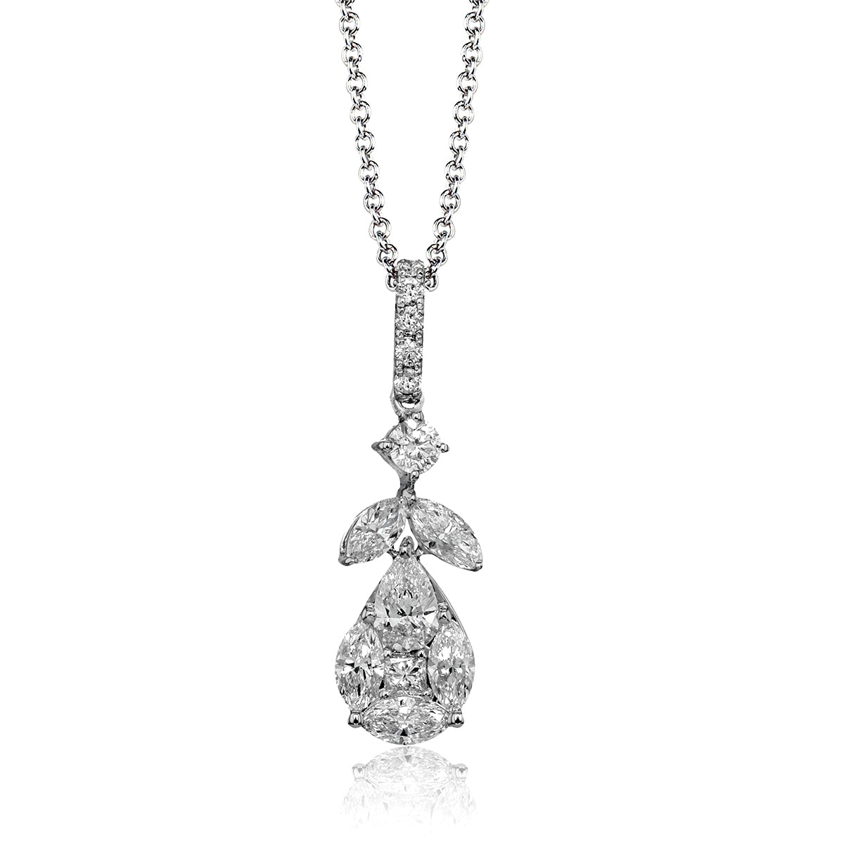 Simon G 18K White Gold Pear Shaped Pendant with Multi Diamond Cluster