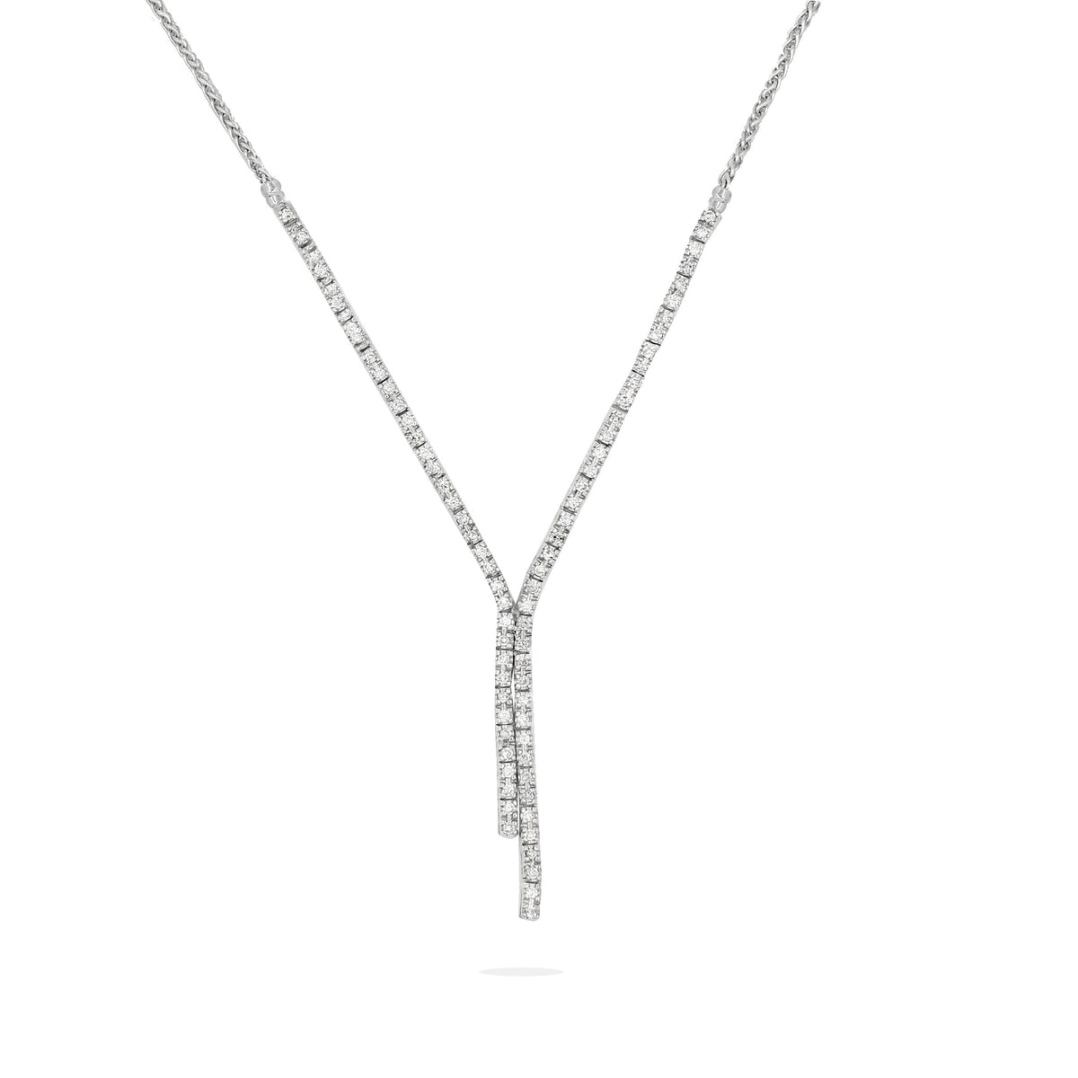 14K White Gold Double Drop Diamond Necklace