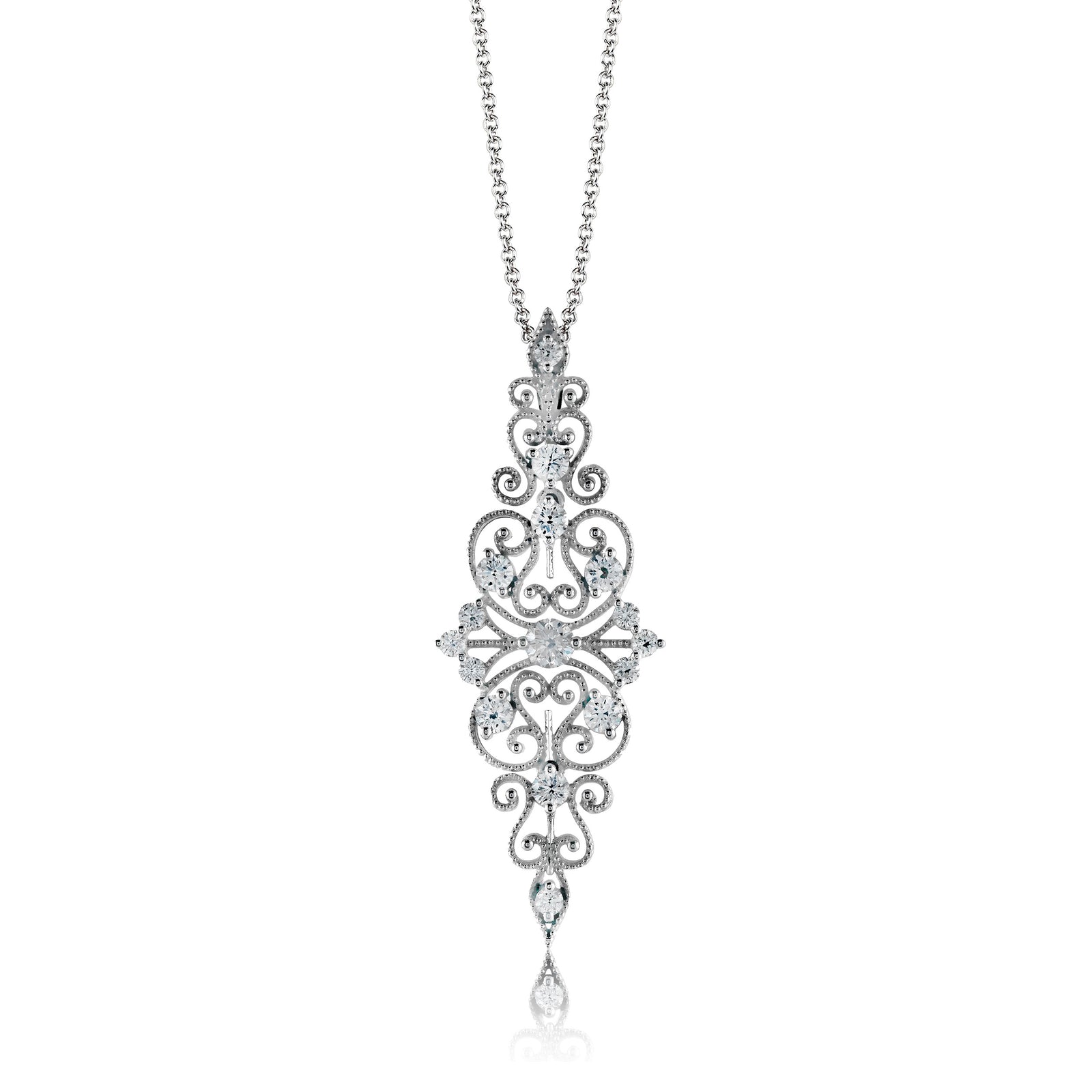 Simon G 18K White Gold Filigree Design Pendant