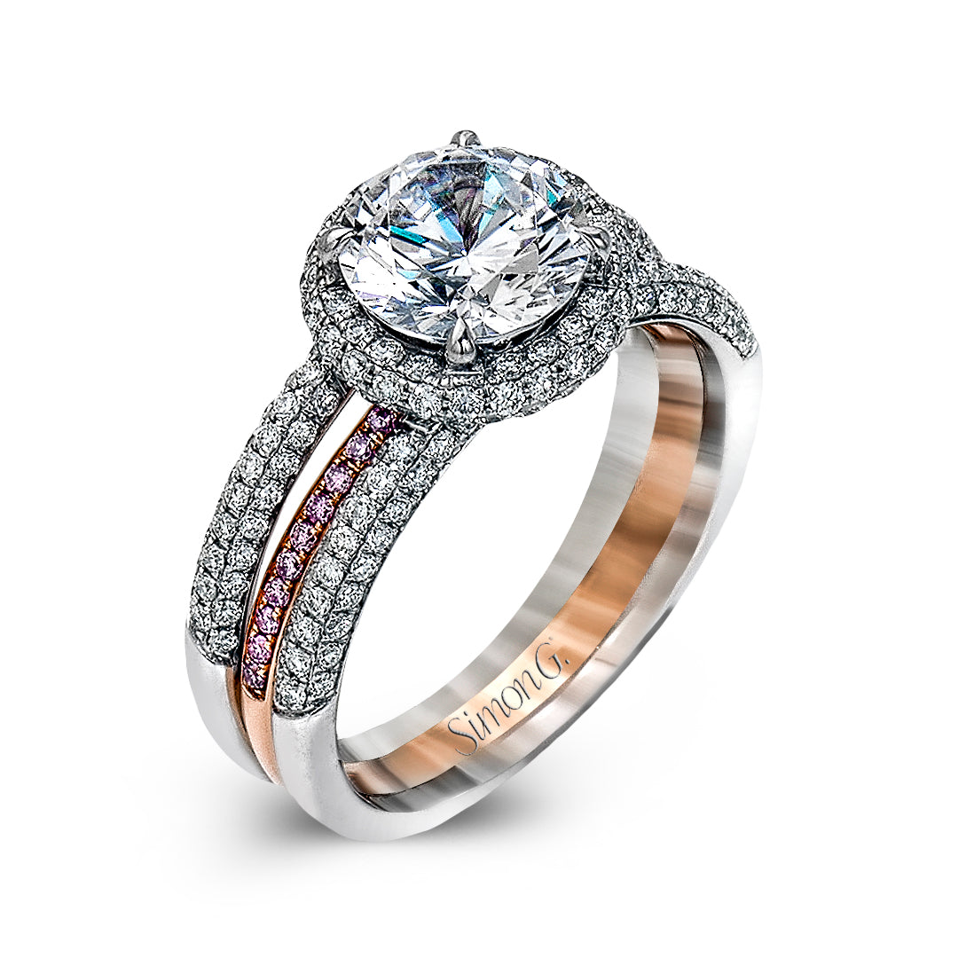Simon G 18K White and Rose Gold Diamond Engagement Ring