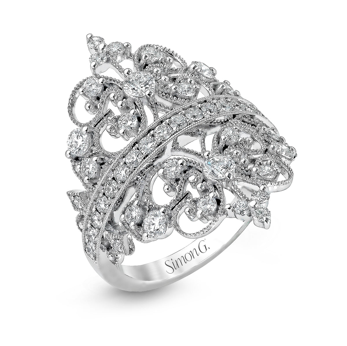 Simon G 18K White Gold Crown Design Ring