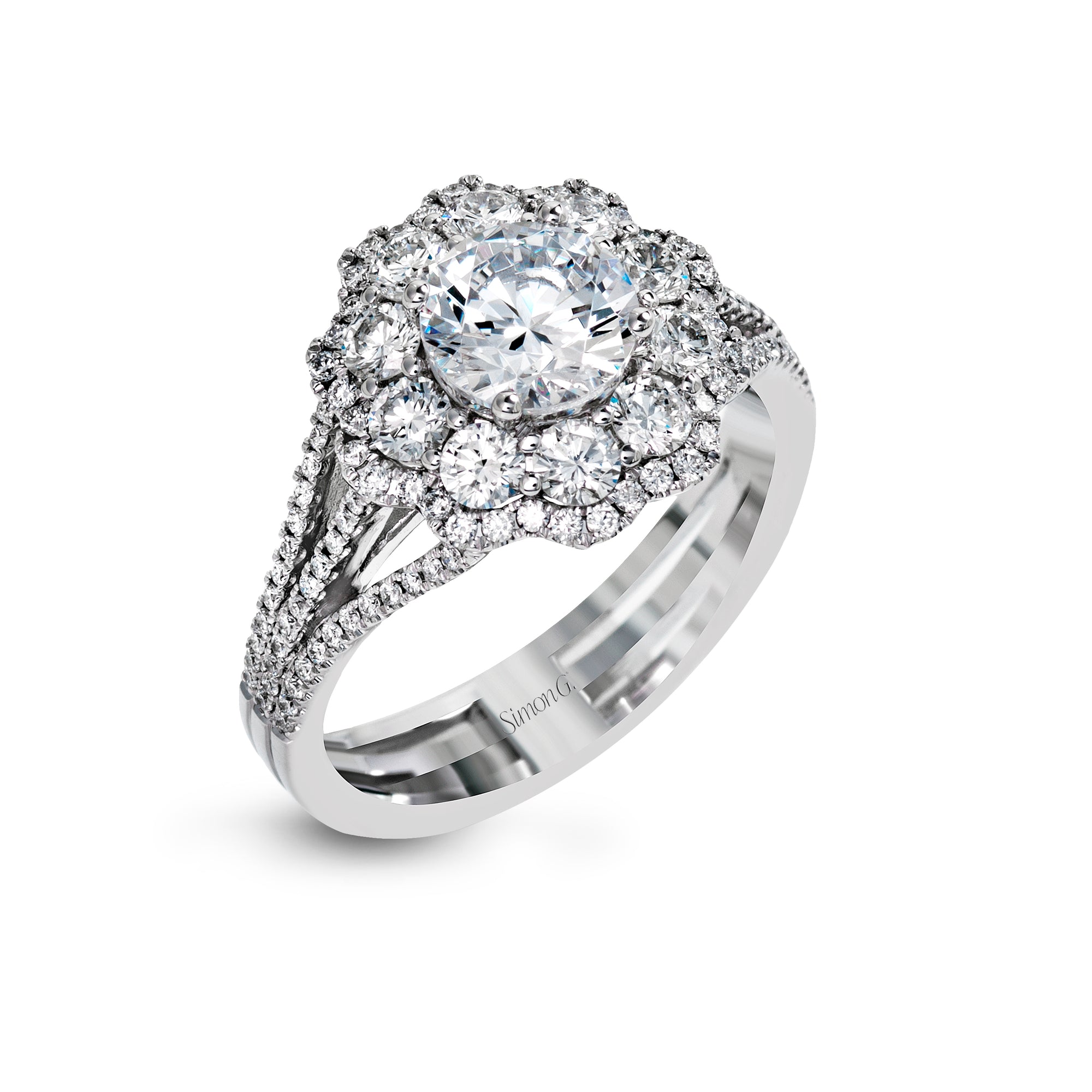Simon G 18K White Gold Halo Diamond Engagement Ring