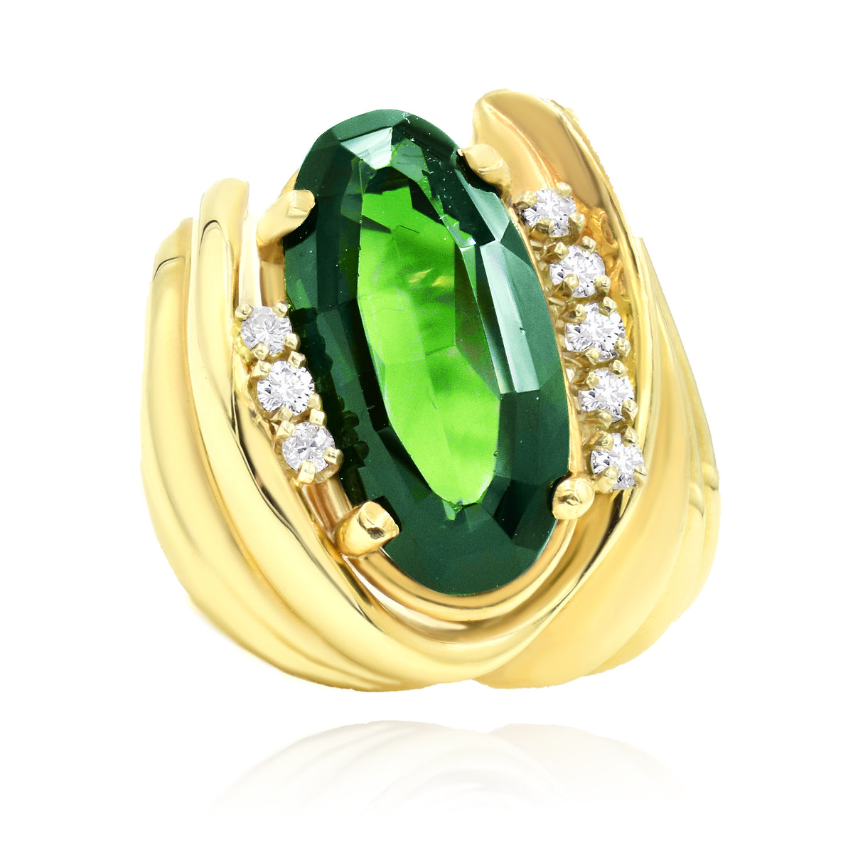 14K Yellow Gold Tourmaline and Diamond Ring