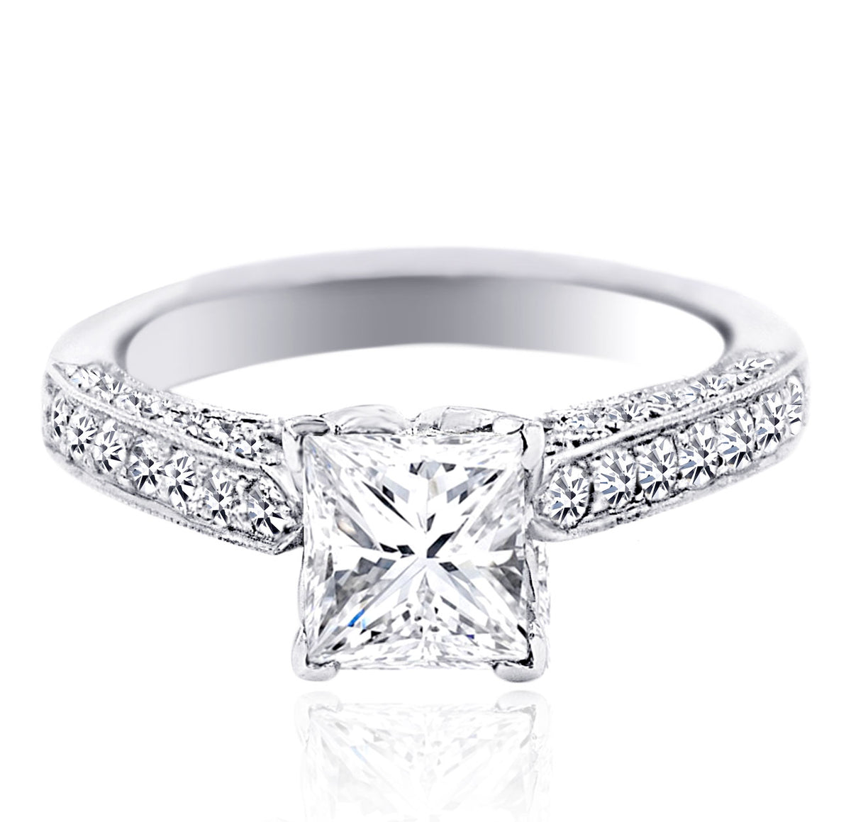 JB Star Platinum Princess Cut Diamond Ring