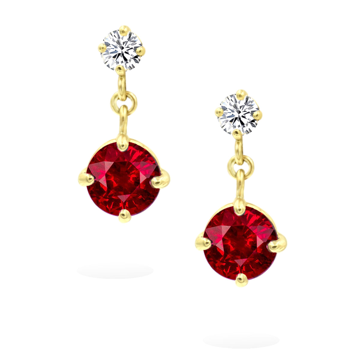 14K Yellow Gold Diamond and Ruby Stud Dangle Earrings