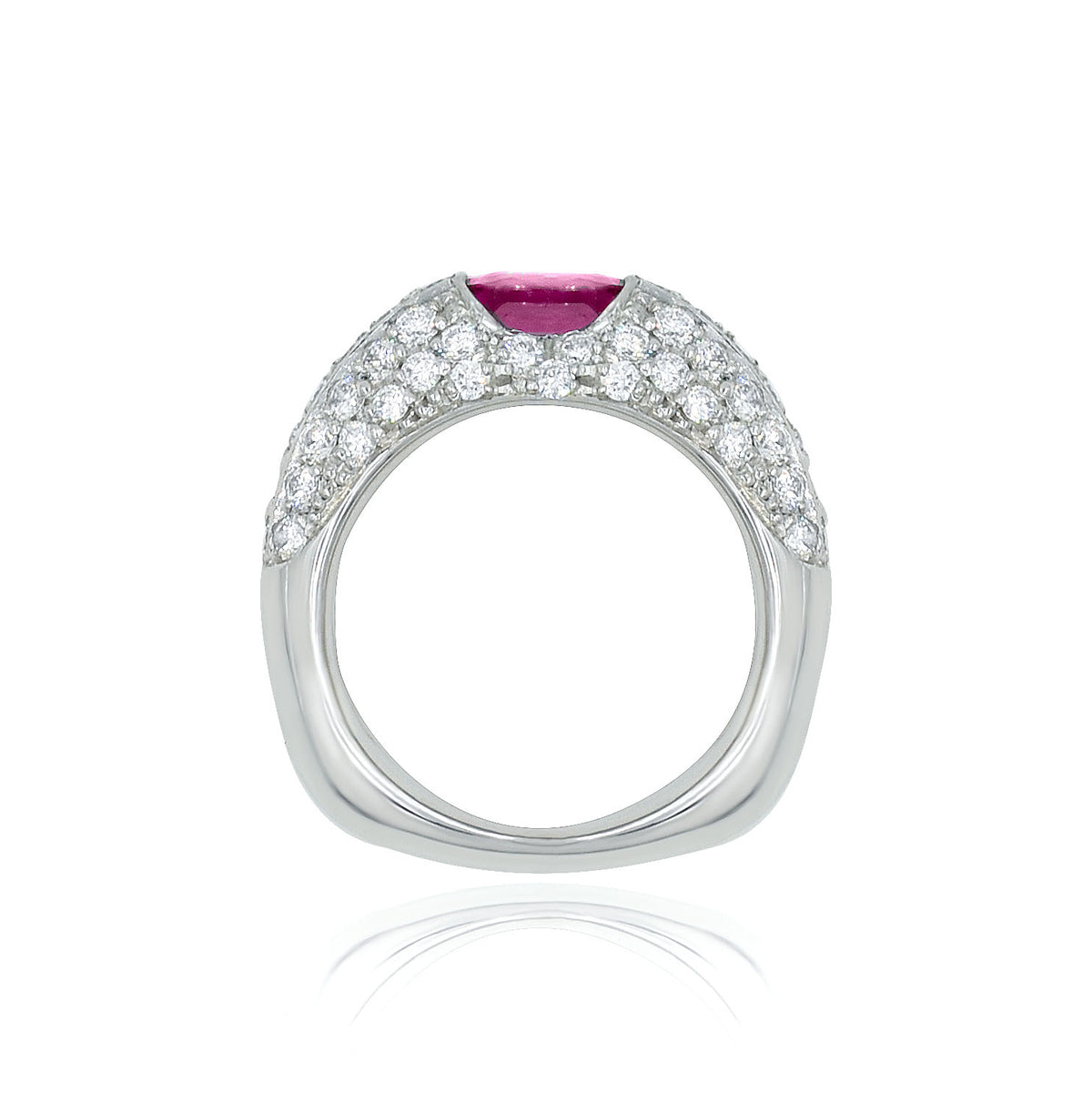 14K White Gold Ruby and Pave Diamond Ring