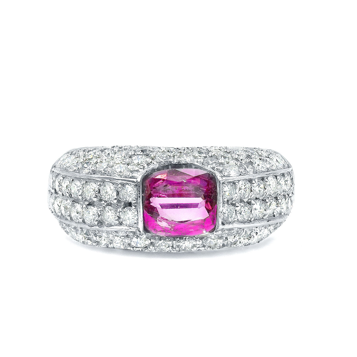 14K White Gold Ruby and Pave Diamond Ring