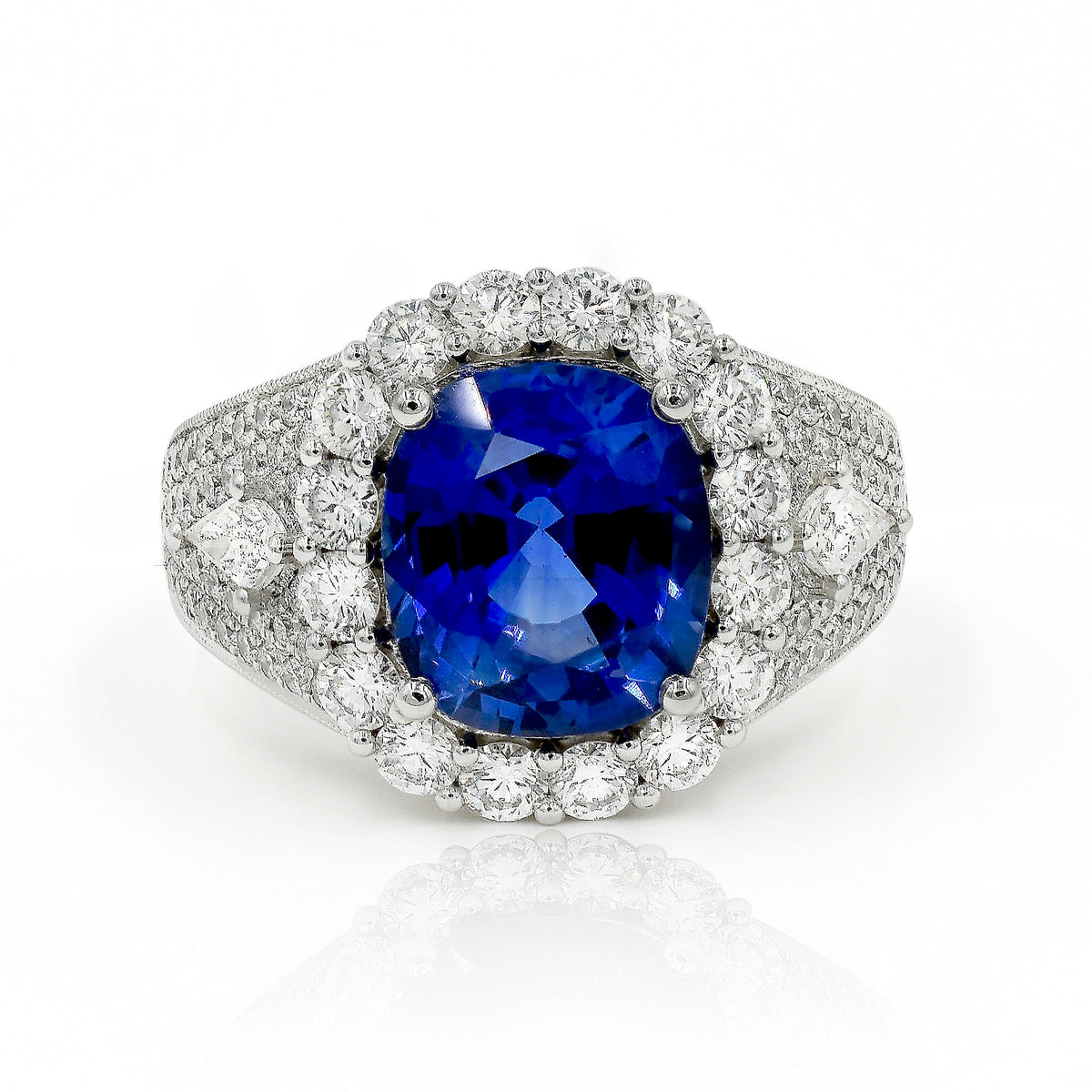 Simon G 18K White Gold 4.14ct Sapphire and Diamond Ring