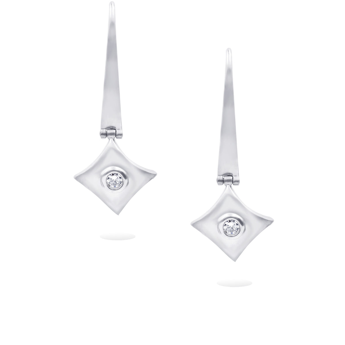 14K White Gold Satin Finish Geometric Diamond Earrings