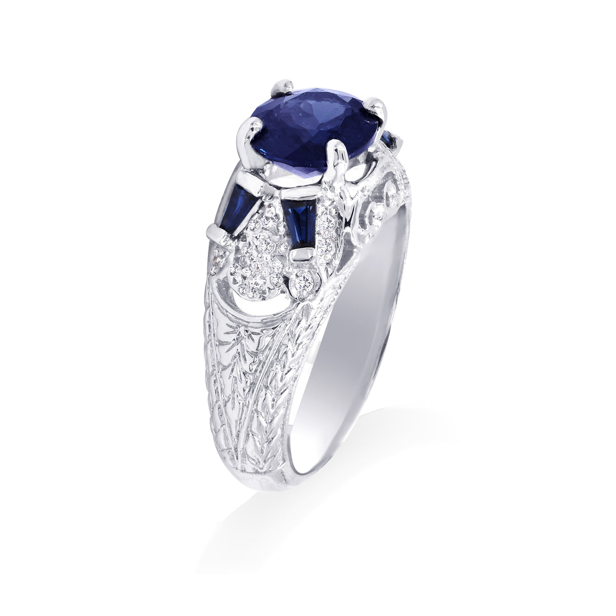 Platinum Vintage Style Spinel and Sapphire Ring