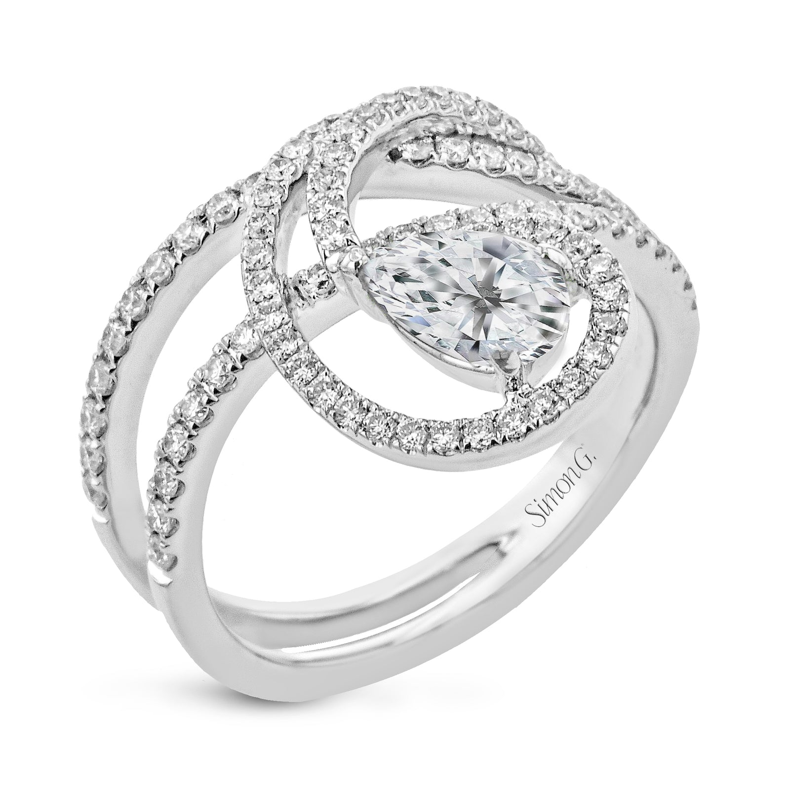 Simon G 18K White Gold Pear Shape Diamond Ring