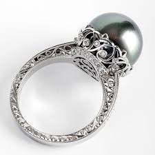 Beaudry Platinum Tahitian Pearl and Diamond Ring