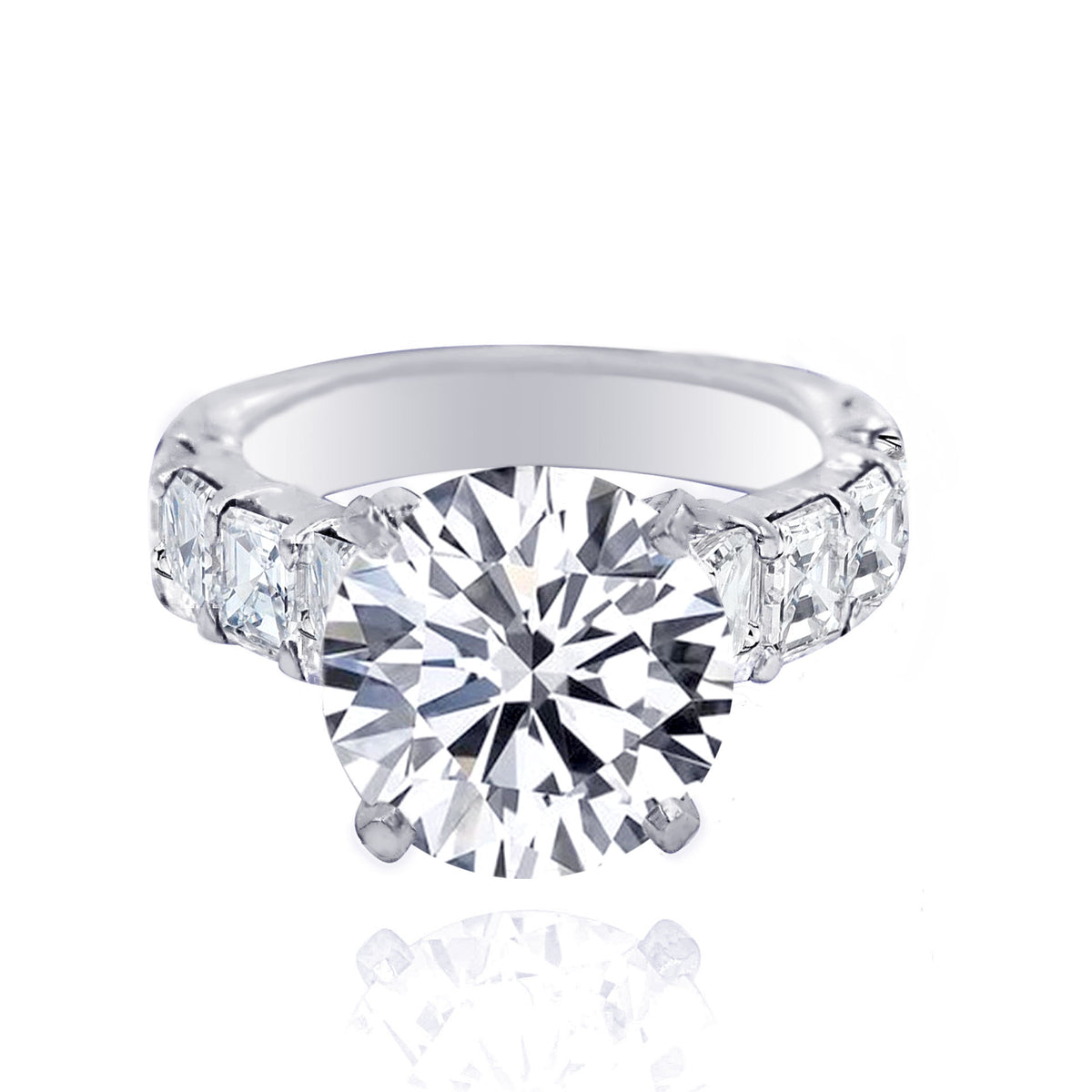 JB Star Platinum Diamond Ring with Round Brilliant Cut Center and Assher Eternity Band