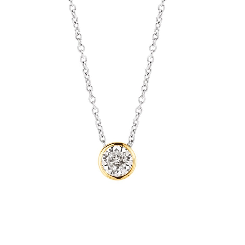 TI SENTO Sterling Silver and Gold Tone Bezel Set Cubic Zirconia Necklace