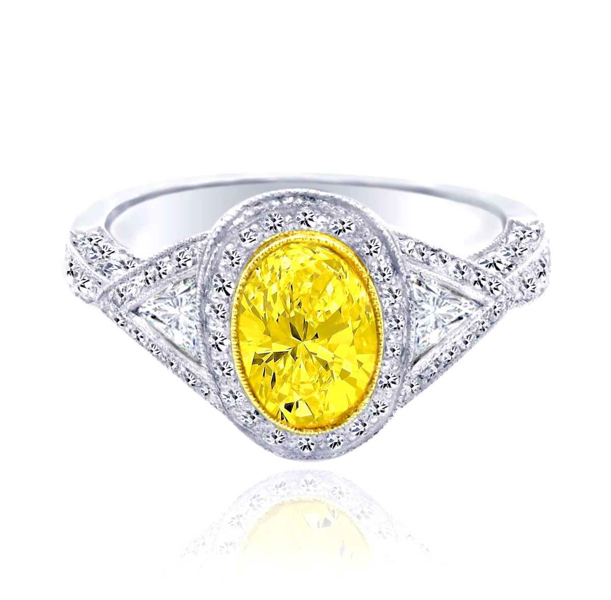 JB Star Platinum and 18K Yellow Gold Fancy Yellow Oval Diamond Ring