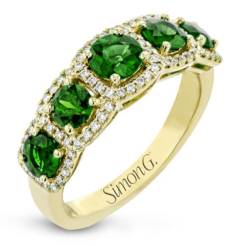 Simon G 18K Yellow Gold Five Stone Emerald Halo Anniversary Ring
