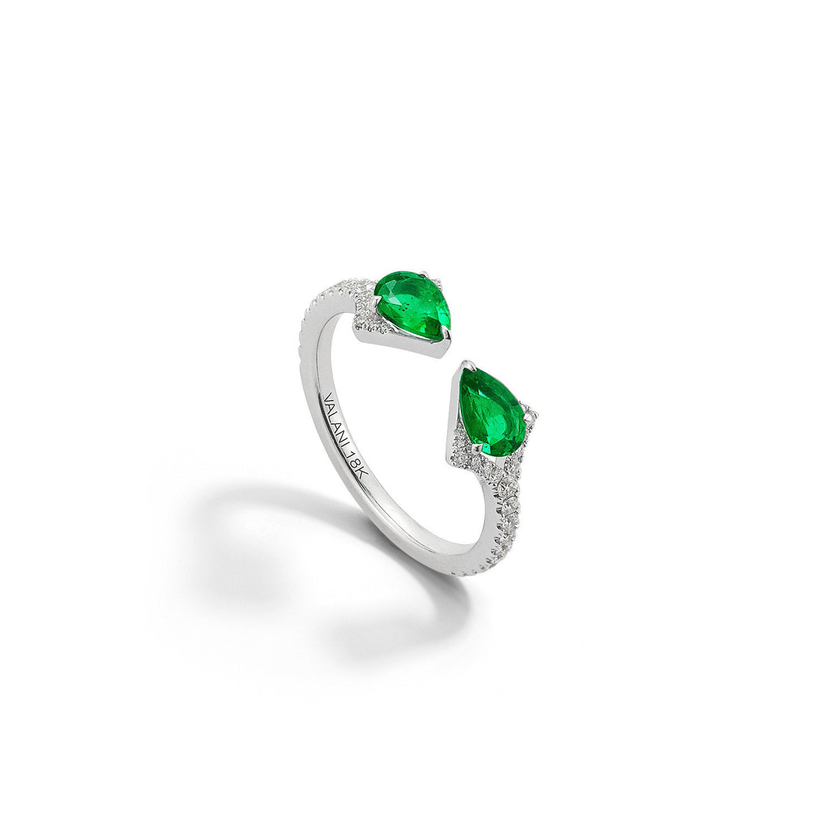 Valani 18K White Gold Rival Emerald Two Stone Ring