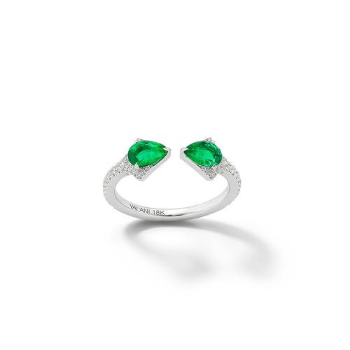 Valani 18K White Gold Rival Emerald Two Stone Ring